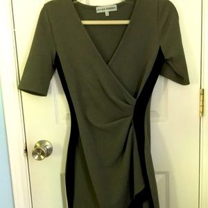 Green an black dress. Size small. Gathers on the side to accents the bottom.
